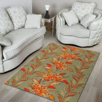 Vintage Orange Bohemian Floral Print Area Rug GearFrost