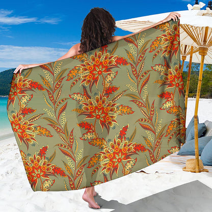 Vintage Orange Bohemian Floral Print Beach Sarong Wrap