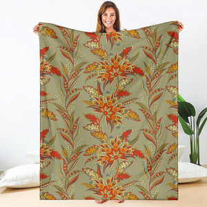 Vintage Orange Bohemian Floral Print Blanket
