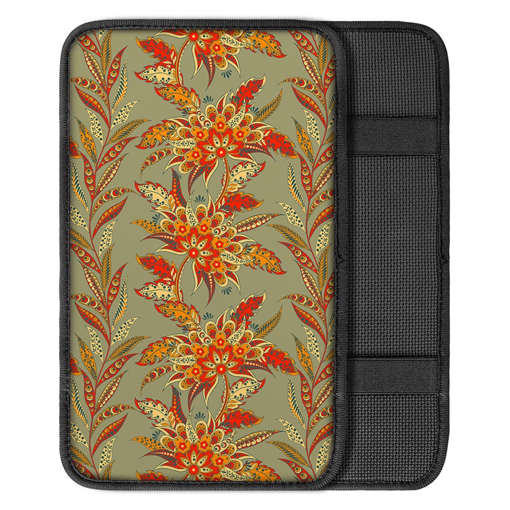 Vintage Orange Bohemian Floral Print Car Center Console Cover