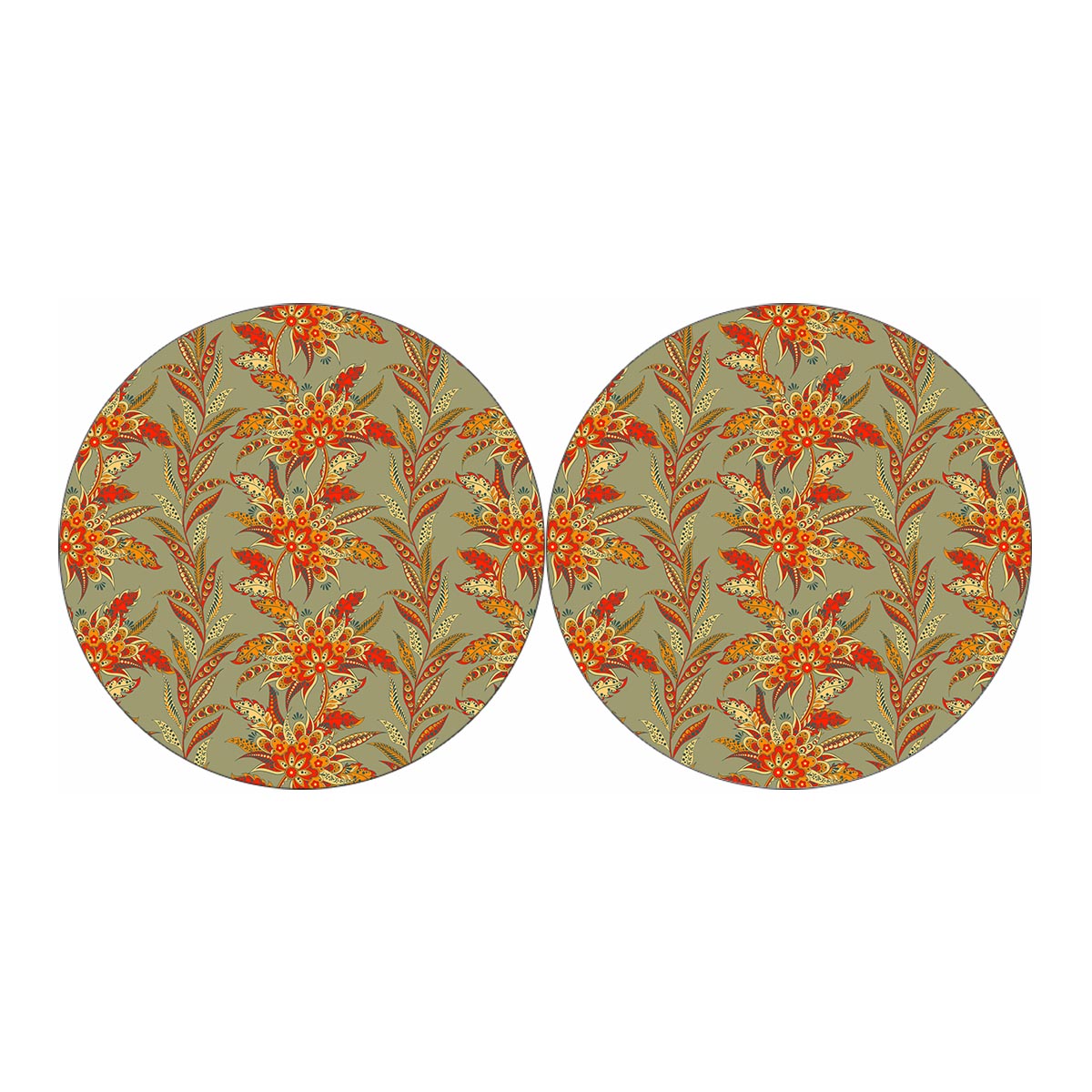 Vintage Orange Bohemian Floral Print Car Coasters