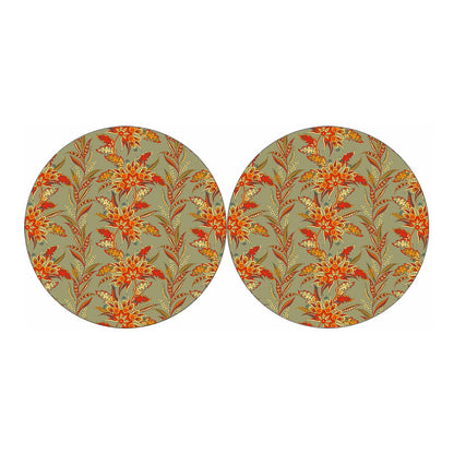 Vintage Orange Bohemian Floral Print Car Coasters