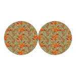 Vintage Orange Bohemian Floral Print Car Coasters