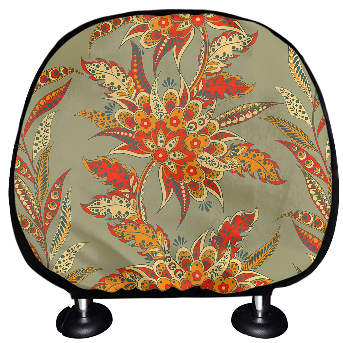 Vintage Orange Bohemian Floral Print Car Headrest Covers