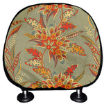 Vintage Orange Bohemian Floral Print Car Headrest Covers