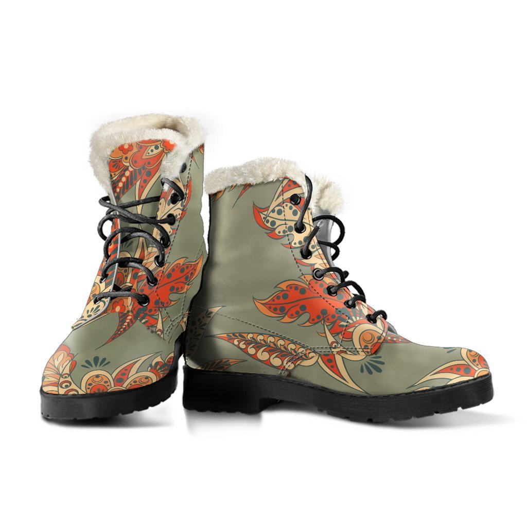 Vintage Orange Bohemian Floral Print Comfy Boots GearFrost