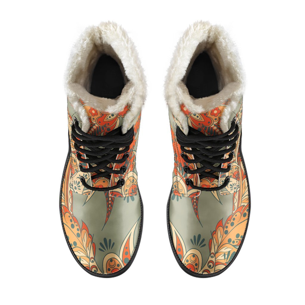 Vintage Orange Bohemian Floral Print Comfy Boots GearFrost