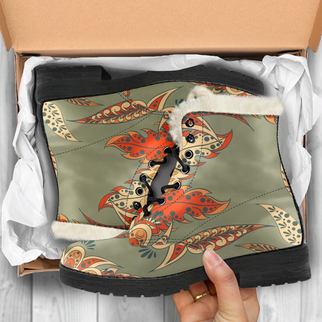 Vintage Orange Bohemian Floral Print Comfy Boots GearFrost