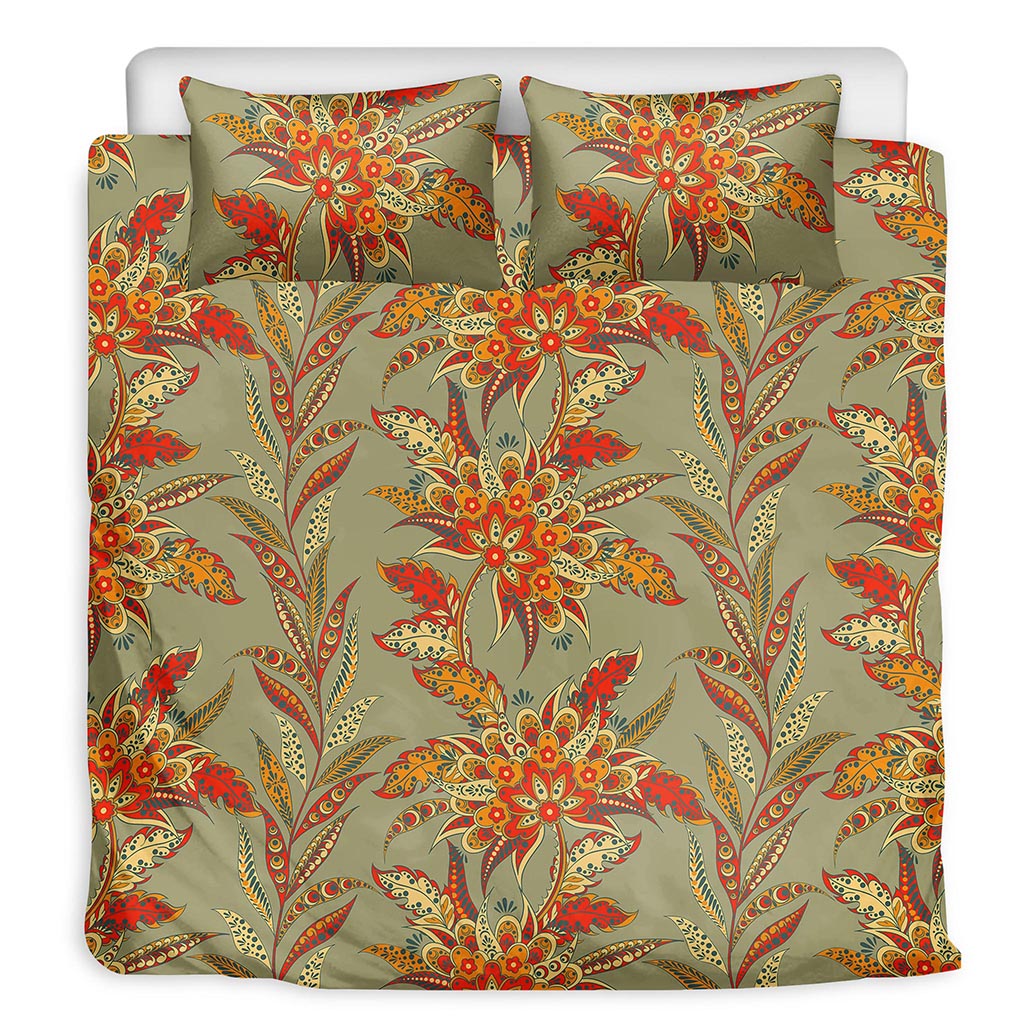 Vintage Orange Bohemian Floral Print Duvet Cover Bedding Set