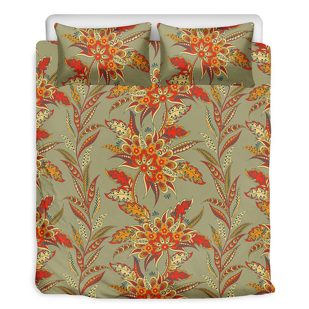 Vintage Orange Bohemian Floral Print Duvet Cover Bedding Set