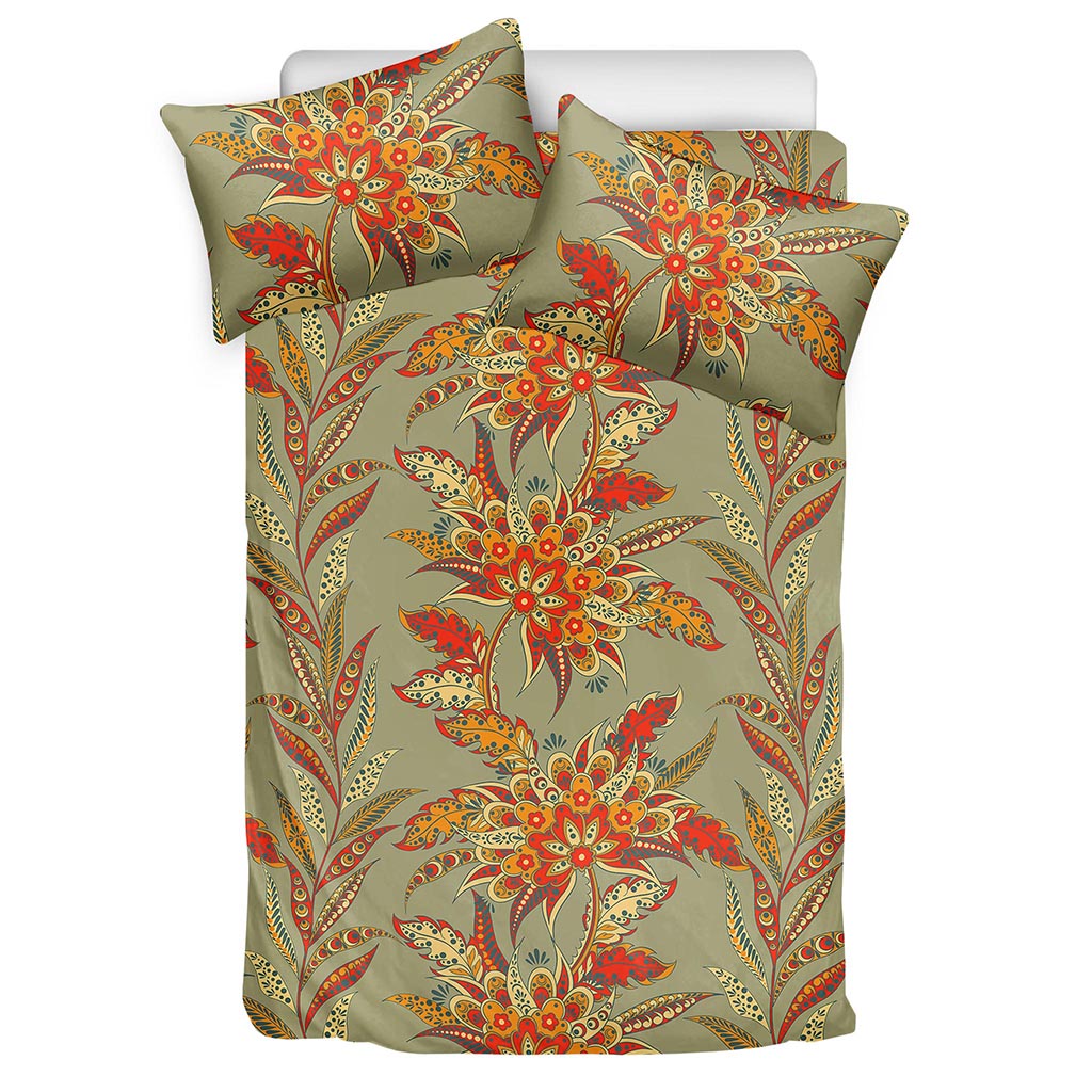 Vintage Orange Bohemian Floral Print Duvet Cover Bedding Set