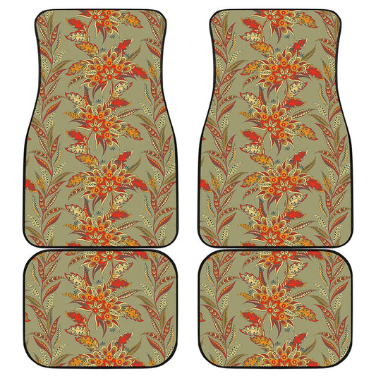 Vintage Orange Bohemian Floral Print Front and Back Car Floor Mats