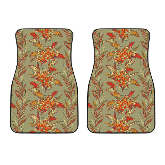 Vintage Orange Bohemian Floral Print Front Car Floor Mats