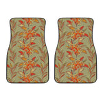Vintage Orange Bohemian Floral Print Front Car Floor Mats
