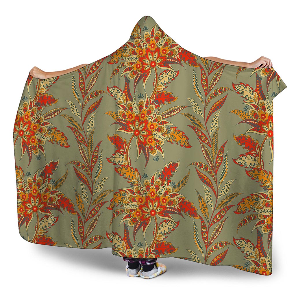 Vintage Orange Bohemian Floral Print Hooded Blanket