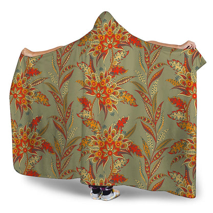 Vintage Orange Bohemian Floral Print Hooded Blanket