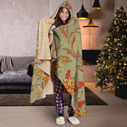 Vintage Orange Bohemian Floral Print Hooded Blanket