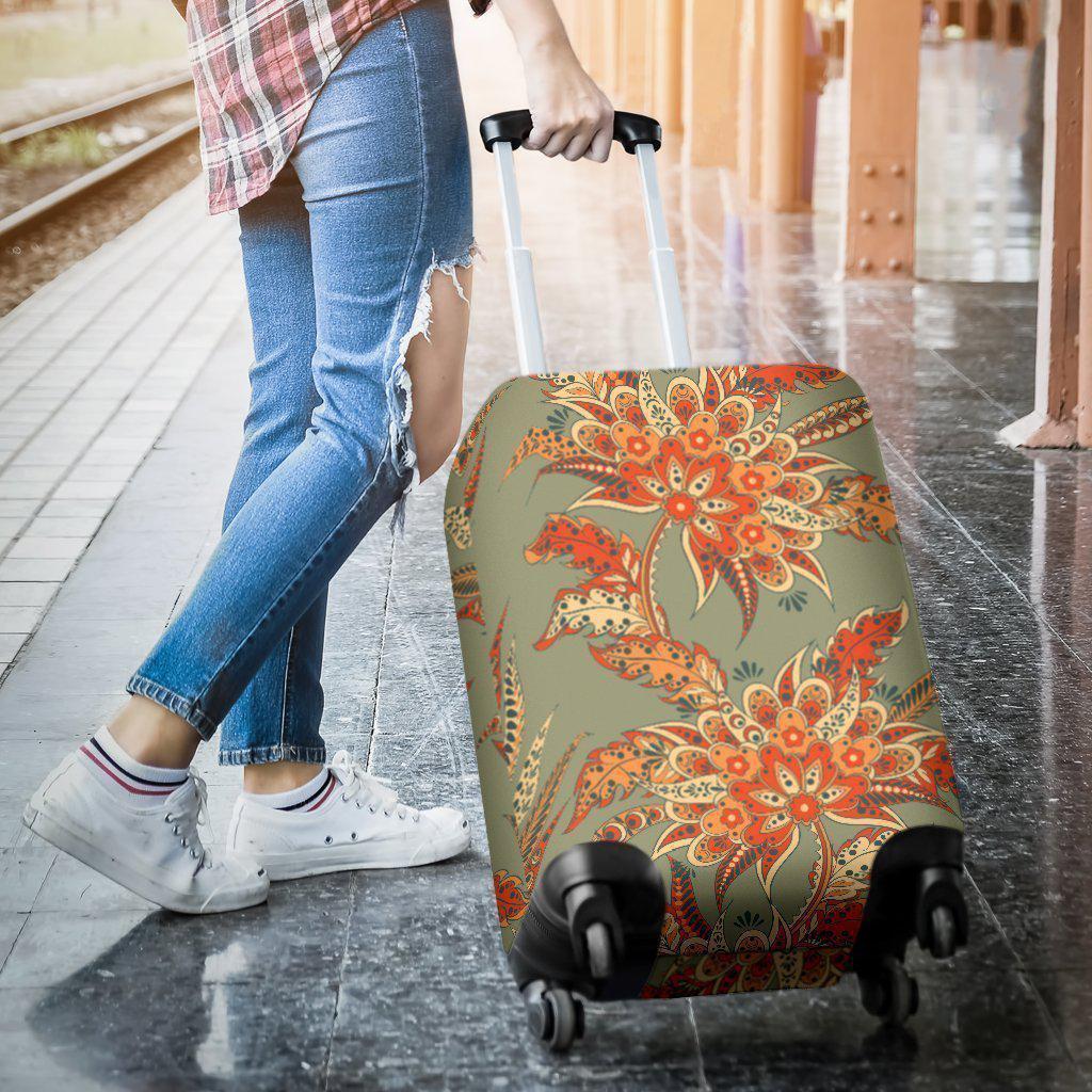 Vintage Orange Bohemian Floral Print Luggage Cover GearFrost