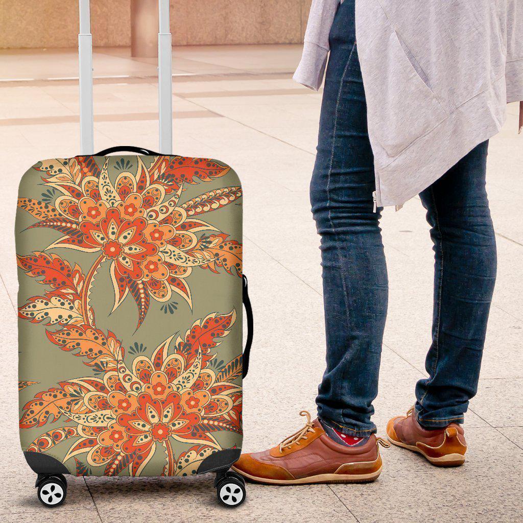 Vintage Orange Bohemian Floral Print Luggage Cover GearFrost