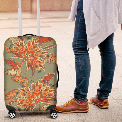 Vintage Orange Bohemian Floral Print Luggage Cover GearFrost