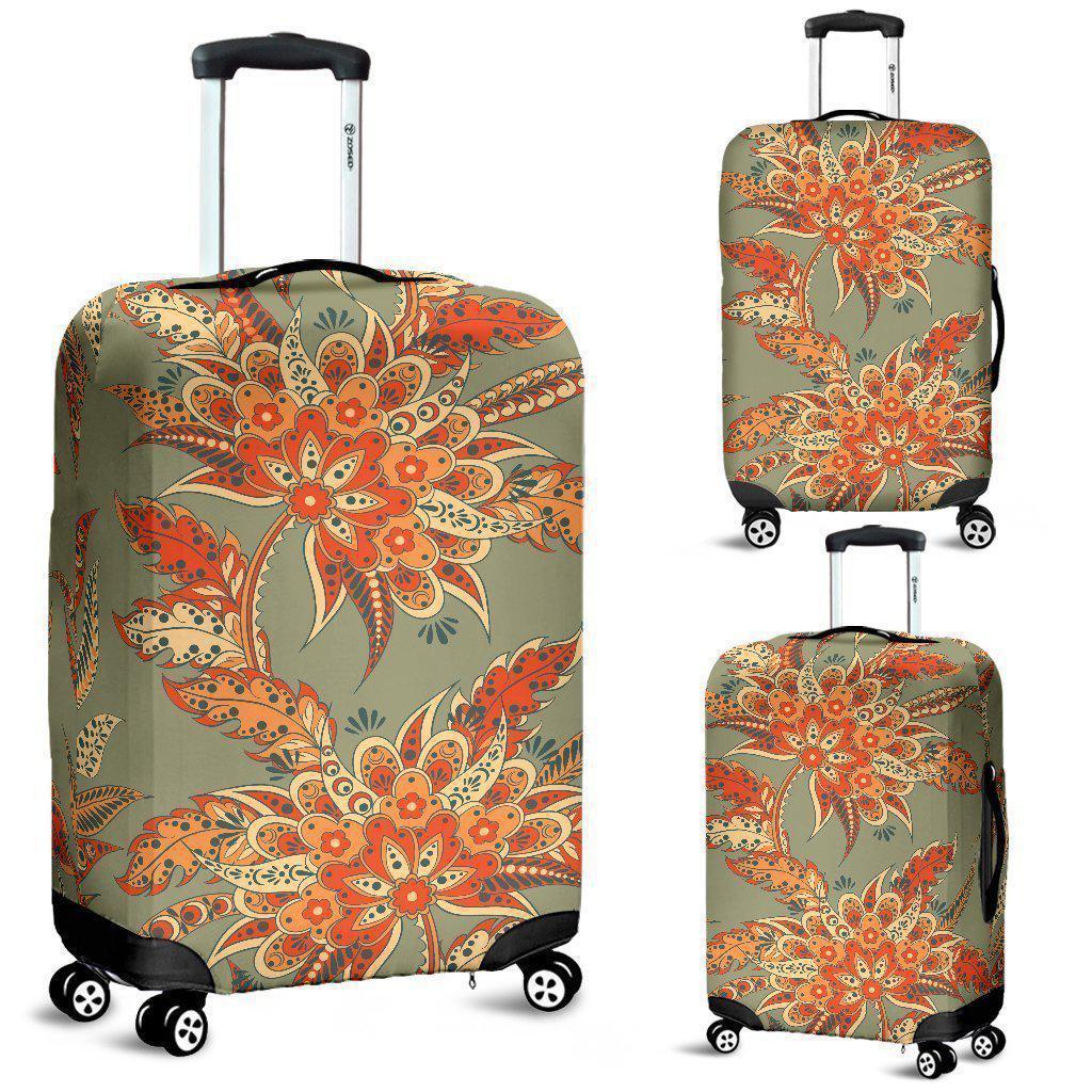 Vintage Orange Bohemian Floral Print Luggage Cover GearFrost