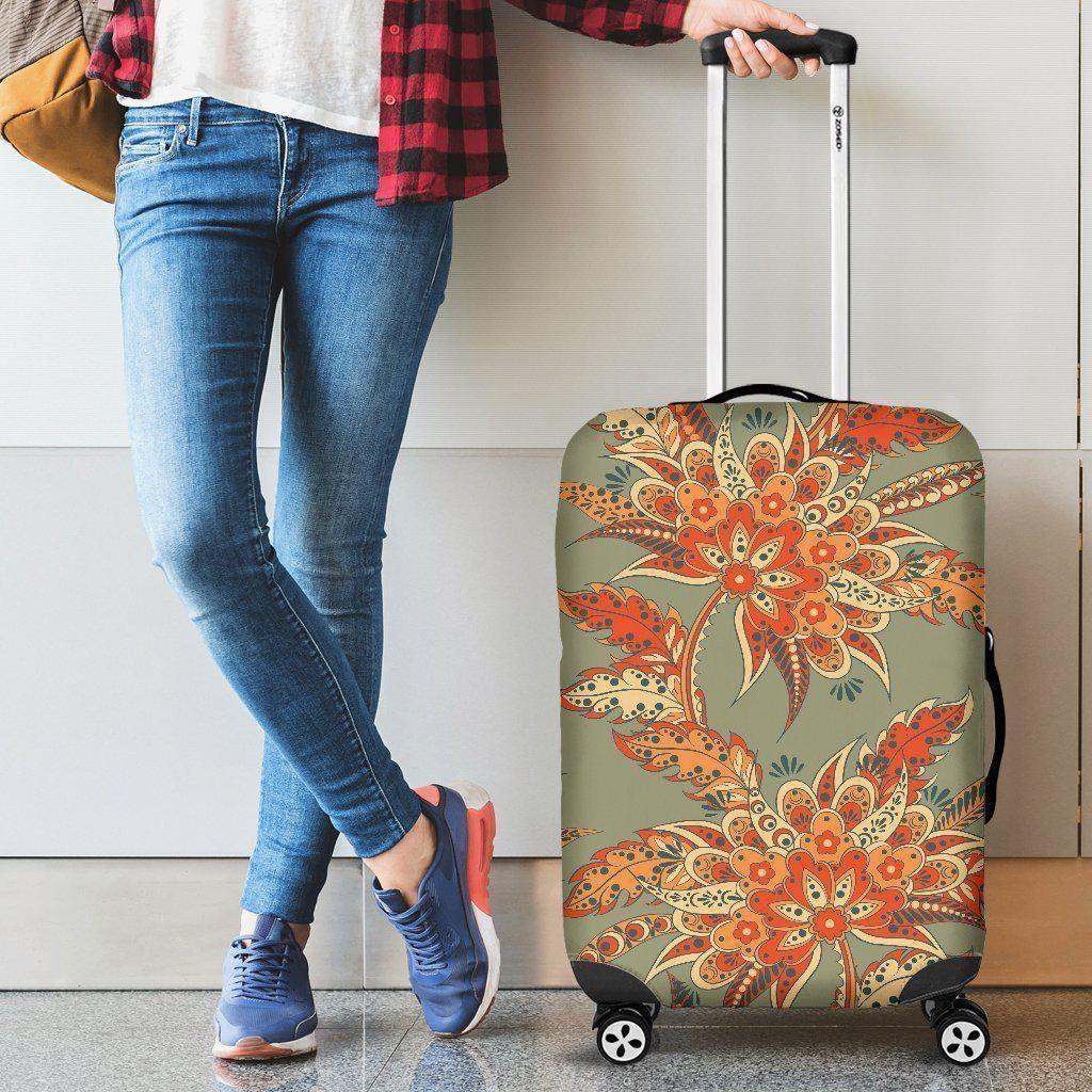 Vintage Orange Bohemian Floral Print Luggage Cover GearFrost