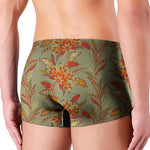 Vintage Orange Bohemian Floral Print Men's Boxer Briefs