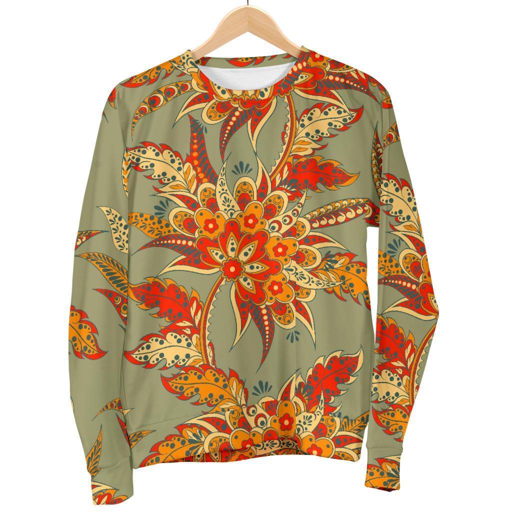 Vintage Orange Bohemian Floral Print Men's Crewneck Sweatshirt GearFrost