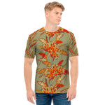 Vintage Orange Bohemian Floral Print Men's T-Shirt