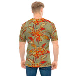 Vintage Orange Bohemian Floral Print Men's T-Shirt