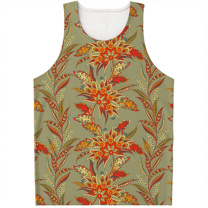 Vintage Orange Bohemian Floral Print Men's Tank Top
