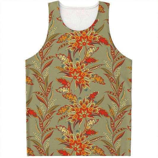 Vintage Orange Bohemian Floral Print Men's Tank Top