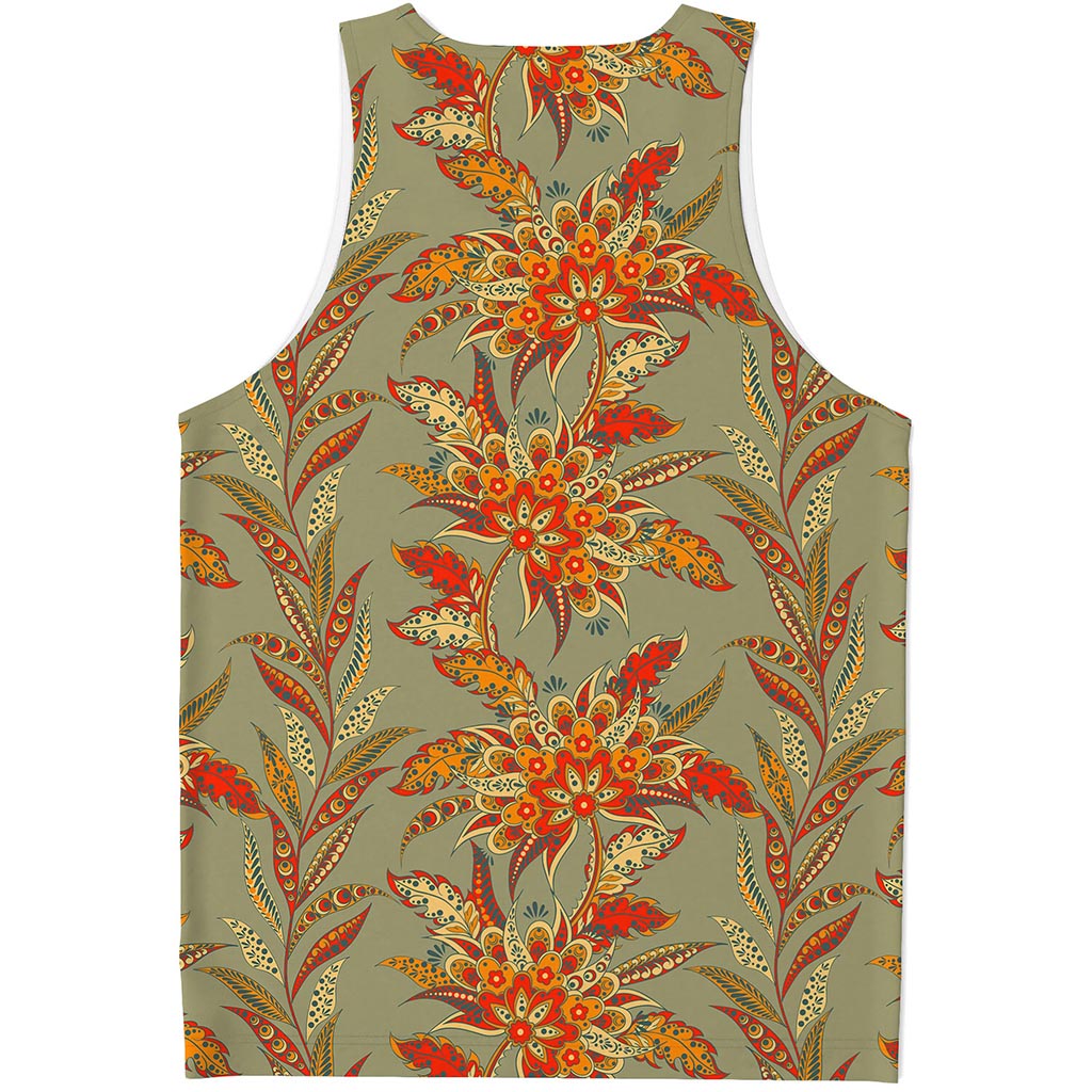 Vintage Orange Bohemian Floral Print Men's Tank Top