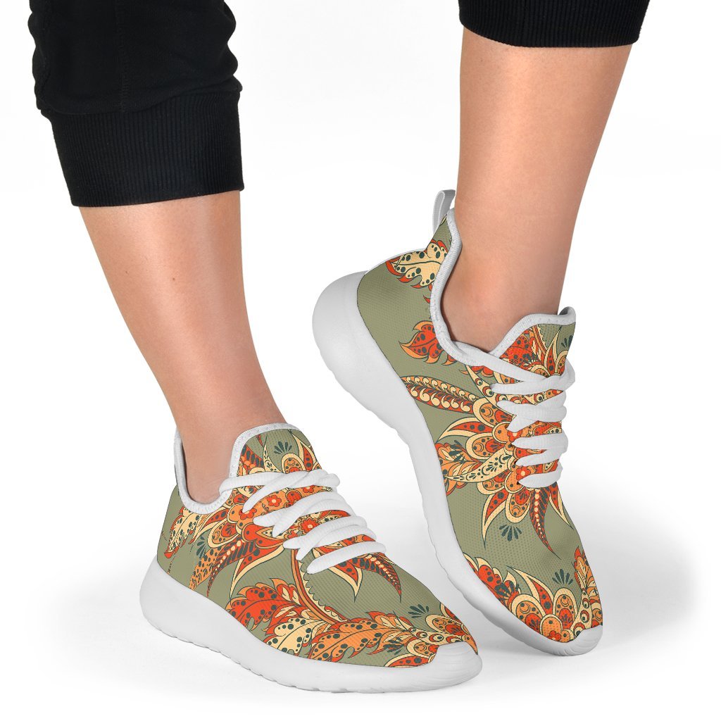 Vintage Orange Bohemian Floral Print Mesh Knit Shoes GearFrost