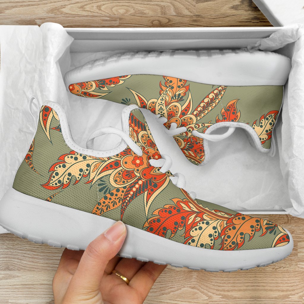 Vintage Orange Bohemian Floral Print Mesh Knit Shoes GearFrost