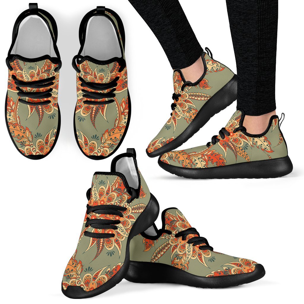 Vintage Orange Bohemian Floral Print Mesh Knit Shoes GearFrost