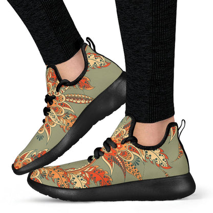 Vintage Orange Bohemian Floral Print Mesh Knit Shoes GearFrost