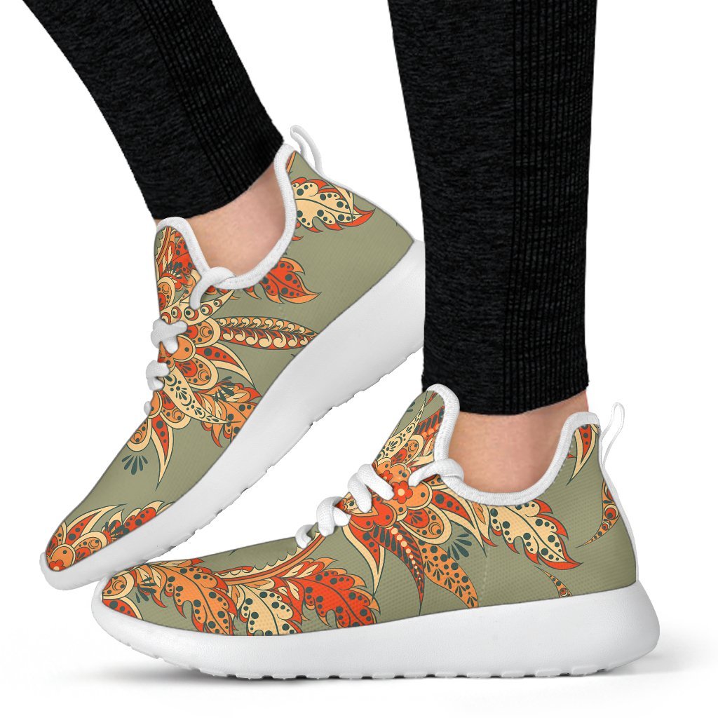 Vintage Orange Bohemian Floral Print Mesh Knit Shoes GearFrost