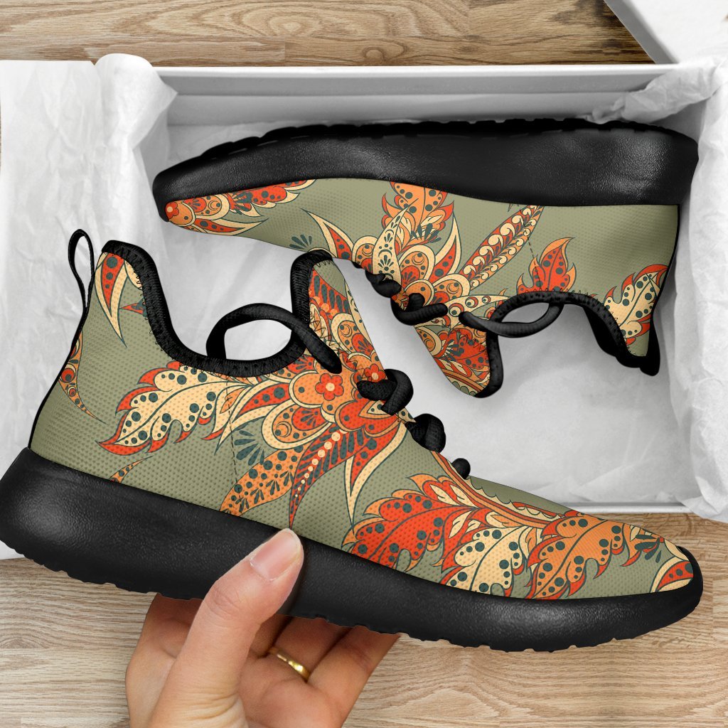 Vintage Orange Bohemian Floral Print Mesh Knit Shoes GearFrost