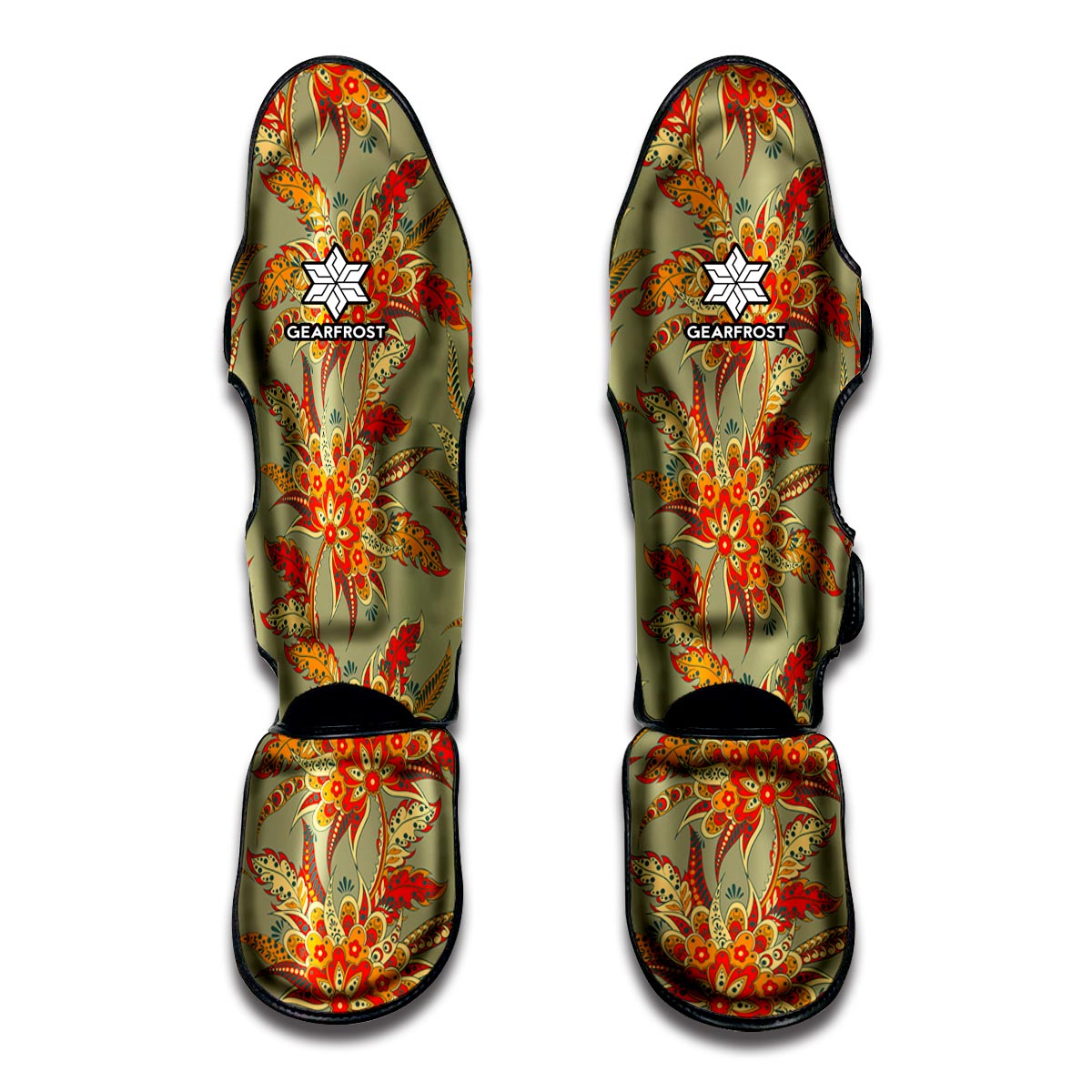 Vintage Orange Bohemian Floral Print Muay Thai Shin Guard