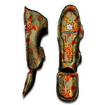 Vintage Orange Bohemian Floral Print Muay Thai Shin Guard