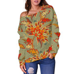 Vintage Orange Bohemian Floral Print Off Shoulder Sweatshirt GearFrost