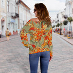 Vintage Orange Bohemian Floral Print Off Shoulder Sweatshirt GearFrost