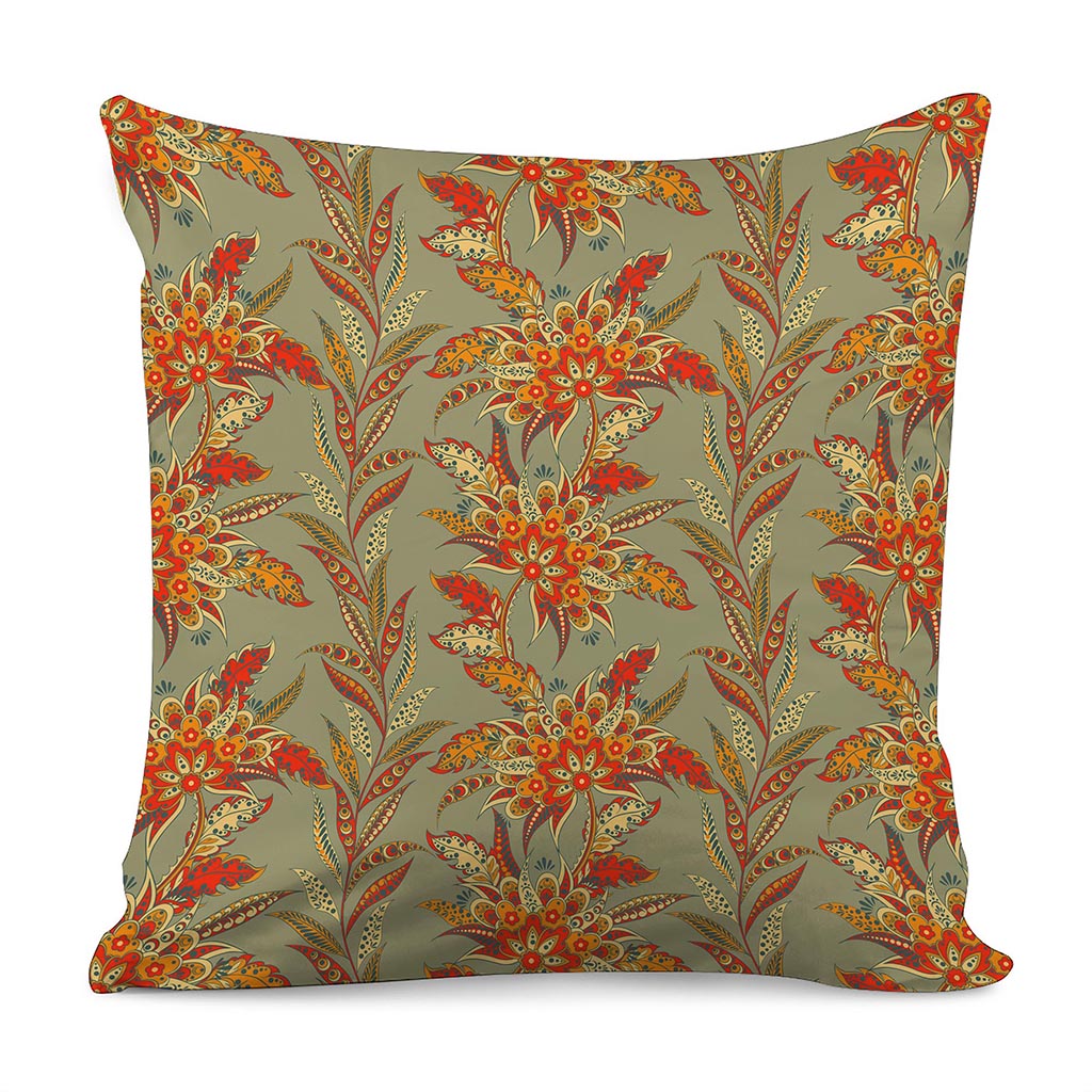 Vintage Orange Bohemian Floral Print Pillow Cover