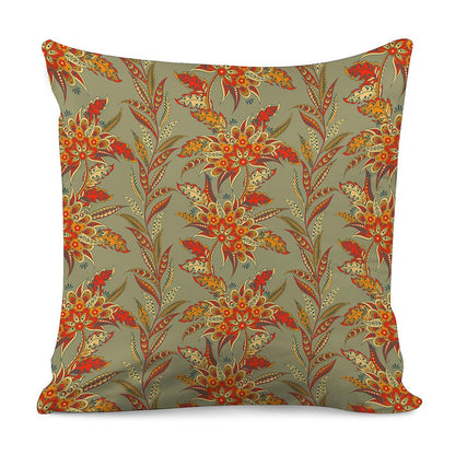 Vintage Orange Bohemian Floral Print Pillow Cover