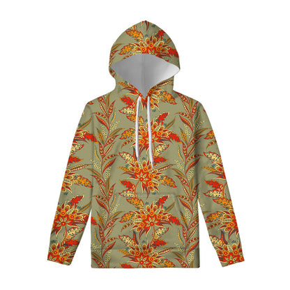 Vintage Orange Bohemian Floral Print Pullover Hoodie