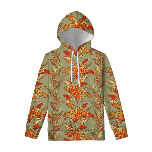 Vintage Orange Bohemian Floral Print Pullover Hoodie