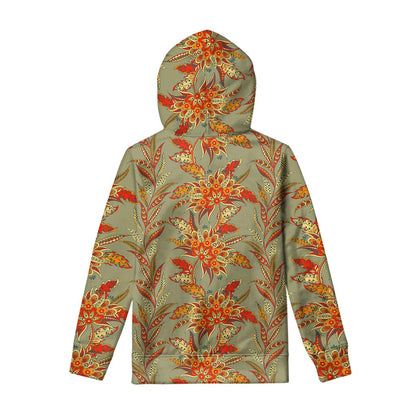 Vintage Orange Bohemian Floral Print Pullover Hoodie