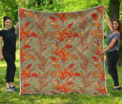 Vintage Orange Bohemian Floral Print Quilt