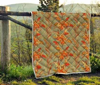 Vintage Orange Bohemian Floral Print Quilt